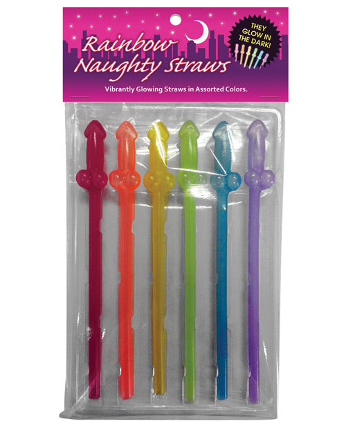 Naughty Glow In The Dark Rainbow Straws - 6-Pack