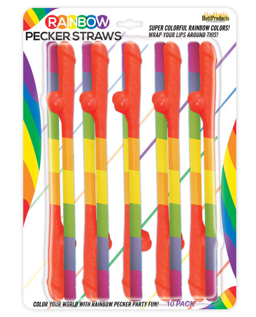 Rainbow Pecker Straws 10-Pack